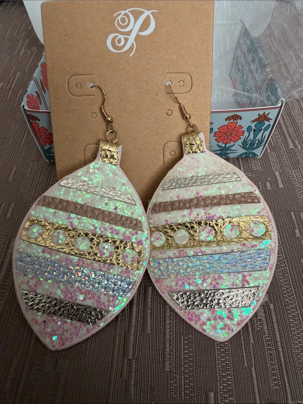 Plunder Iridescent Pink Gold Statement Dangle Earrings!